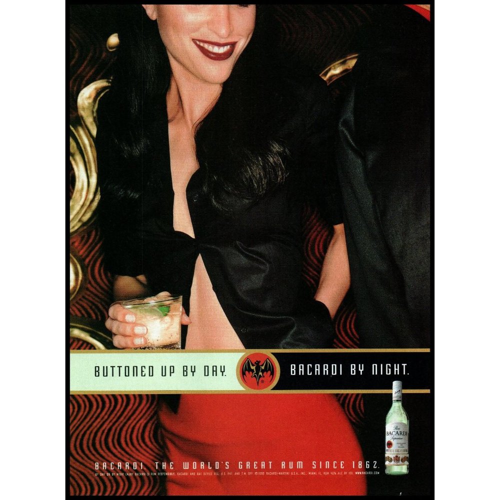 1999 Bacardi by Night Buttoned Up by Day Rum Vintage Print Ad Brunette Wall Art